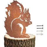 Reagia Rostige Eichhörnchen Gartendeko für Draußen Oder Drinnen, rostfrei, zum Schrauben in Holz, Gartendekoration aus Metall, Gartenspieß, Rost-Dekoration, Gartendekoration, Eichhörnchen Decoratio