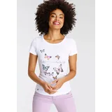 KangaROOS T-Shirt KANGAROOS, Damen, Gr. 36/38, bunt (weiß, bunt), Rippware, Obermaterial: 100% Baumwolle, bedruckt, körpernah hüftbedeckend, Rundhals, Shirts T-Shirt, Kurzarm, körpernahe Passform, aus Rippware