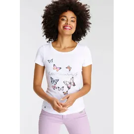 KangaROOS T-Shirt KANGAROOS, Damen, Gr. 36/38, bunt (weiß, bunt), Rippware, Obermaterial: 100% Baumwolle, bedruckt, körpernah hüftbedeckend, Rundhals, Shirts T-Shirt, Kurzarm, körpernahe Passform, aus Rippware