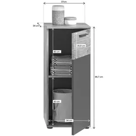 xonox.home Standschrank Mason Nox Oak/Grau 87 cm x 37 cm x 34 cm