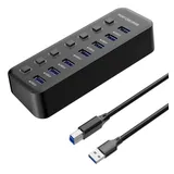 PremiumCord ​​USB Hub, 7X USB Typ A, USB 3.2 Gen 1 5Gbps, Portswitch, Hot-Lug, LED, Schwarz, Kabellänge 1m
