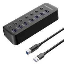 PremiumCord ​​USB Hub, 7X USB Typ A, USB 3.2 Gen 1 5Gbps, Portswitch, Hot-Lug, LED, Schwarz, Kabellänge 1m
