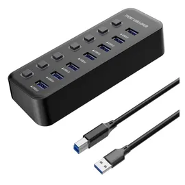 PremiumCord ​​USB Hub, 7X USB Typ A, USB 3.2 Gen 1 5Gbps, Portswitch, Hot-Lug, LED, Schwarz, Kabellänge 1m