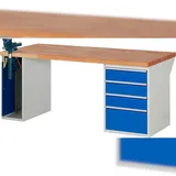 PROREGAL Werkbank Serie 7000 - Modell 7510 | HxBxT 84x200x90cm | 4x Schublade + 1x Schrank inkl. SchPROREGALbstock | Schubladenmaße 3x150 + 1x270mm