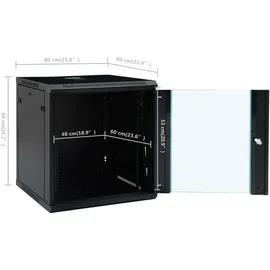 vidaXL 12U Netzwerkschrank Wandmontage 19" IP20 600x600x640 mm
