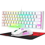 60 Prozent Mini Gaming Tastatur Und Maus Set Weiß, QWERTY Layout RGB Regenbogen LED Beleuchtet Mechanische Gefühl Ergonomische Tastatur, 12000 DPI Bienenwabe Maus USB Verkabelt Für PC Laptop