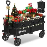 Sekey XL Bollerwagen Faltbar 150L 150KG mit Bremsen, Faltbarer Bollerwagen Handwagen Geländereifen, Zusammenfaltbar aus 4 Richtungen, Verstellbarer Handgriff, XL-G 4014, Schwarz