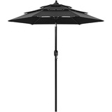 vidaXL Sonnenschirm mit Aluminium-Mast 3-lagig Schwarz 2 m