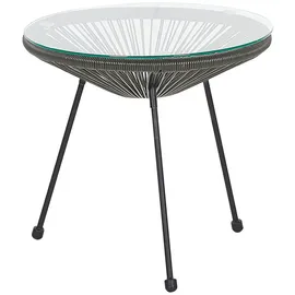 Beliani Balkonset Dunkelgrau Polyrattan Beistelltisch mit 2 Stühlen Spaghetti-Optik Modern Mexikanischer Stil Outdoor Balkon Terrasse Garten Möbel - Grau/Schwarz