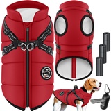 LOVPET LOVPET® Hundejacke Hundemantel mit Geschirr, inkl. 45 Stück Kotbeutel + Spender, Hunde Winterweste gefüttert wasserdicht, Gepolsterte Weste Mit Brustgurt, Reflektoren, D-Ring