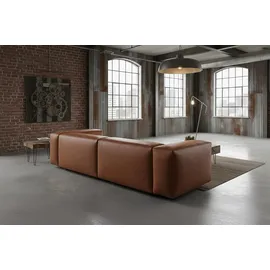 KAWOLA Sofa CELESTE 4-Sitzer mit Hocker Lederfaserstoff cognac