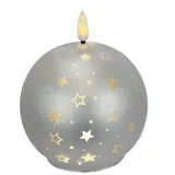 LED-Kugelkerze aus Glas mit Stern-Motiven und Timer 12cm LED-Kerze elektrisch Warmweiß Lichter Deko Adventskerzen Adventskranz Kranz Weihnachtsdeko Geschenkidee geruchslos tropflos flammenlos