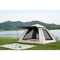 Camping Zelt Automatik Sofortzelt 3-4 Personen Pop Up Zelt Doppelwandiges Winddichtes Wasserdichtes Kuppelzelt,Tragbares Zelt mit Feuchtigkeitsfesten Matte für Wandern Familientreffen Outdoor Beige