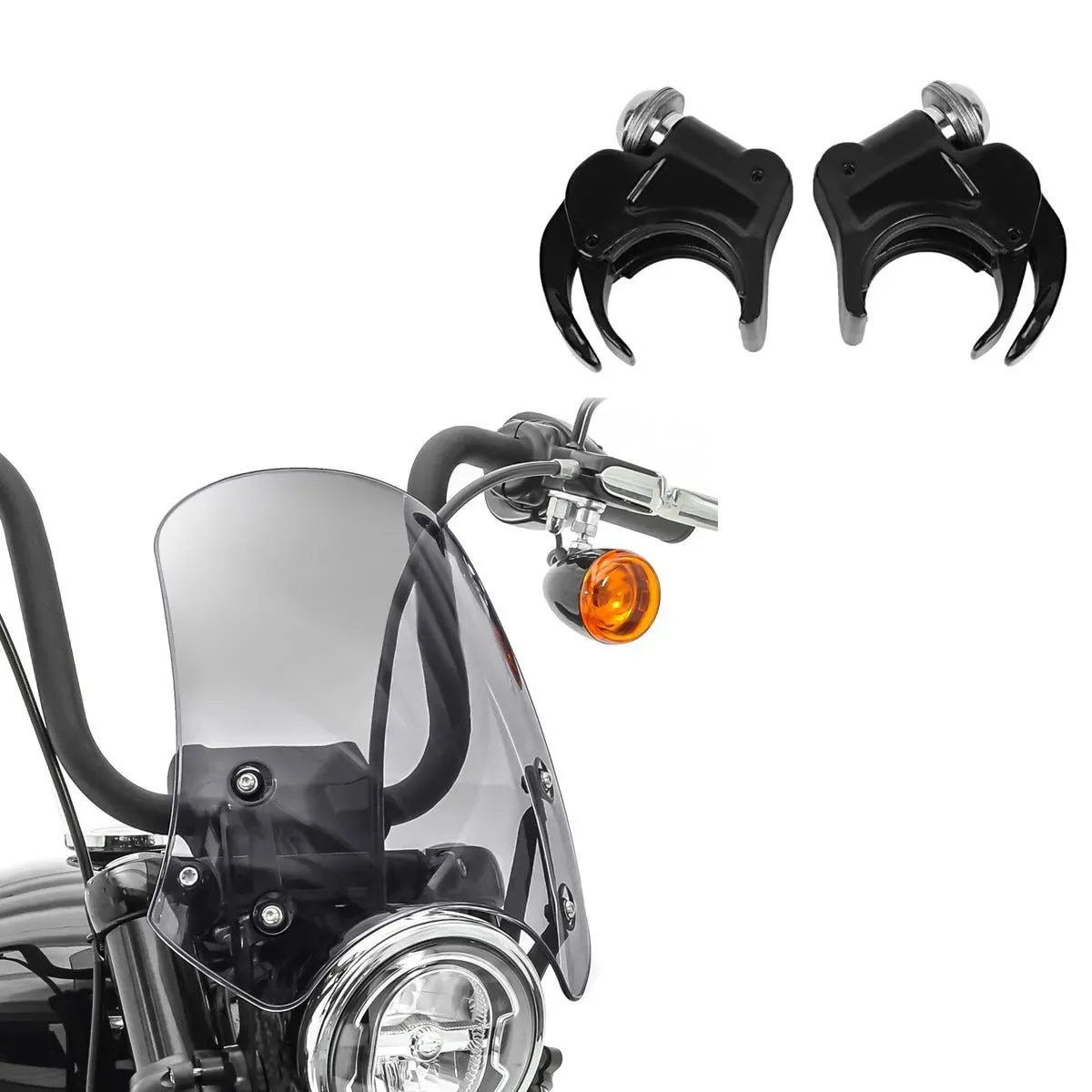 Set: Windschutzscheibe Motorrad Craftride DP2043 + Windschild Klammern 49mm passend für Harley Davidson 05-24 Windschutzscheiben schwarz Craftride