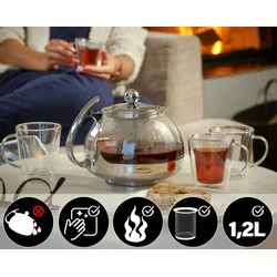 Deuba Teekanne mit Teesieb aus Edelstahl / Glas 1,2 Liter