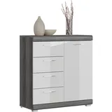 Kommode INOSIGN "Siena, Breite 80 cm, 1 Tür, 2 Einlegeböden, 3 Fächer, 4 Schubkästen", grau (front: weiß hochglanz tz, korpus: rauchsilber nb, absetzung: rauchsilber nb), B:80cm H:85cm T:37cm, FSC-zertifizierter Holzwerkstoff, Sideboards, Front-Rillenfräsung, Schuhkommode, Schuhschrank, Anrichte, Sideboard