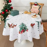 Tischdecke Weihnachten Weihnachtstischdecke Abwaschbar Weihnachtsdeckchen Christmas Table Cloth Garten Tischdecke Wachstuch Rund Oval Eckig Indoor (Weiß, Eckig 85 x 85 cm)