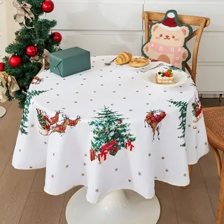 Tischdecke Weihnachten Weihnachtstischdecke Abwaschbar Weihnachtsdeckchen Christmas Table Cloth Garten Tischdecke Wachstuch Rund Oval Eckig Indoor (Weiß, Eckig 85 x 85 cm)