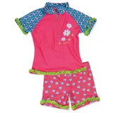 Playshoes Unisex Kinder UV-Schutz Bade-Set zweiteilig Schwimmshirt Badeshorts Badebekleidung, Blumen, 74/80