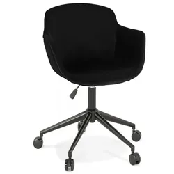 Bürostuhl Metall Textil Schwarz | Drehstuhl mit Armlehnen Ergonomisch | Rollender Samtsessel mit Polsterung | Retro Eleganz Design | Kadima Design
