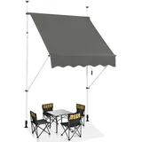 COSTWAY Klemmmarkise 150 cm breit, Balkonmarkise ohne Bohren, UV-beständig, höhenverstellbar, wasserabweisend, Markise mit Handkurbel, Sonnenmarkise, Sonnenschutz für Balkon, Grau