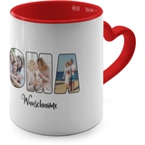 PhotoFancy® - Herztasse 'OMA' - Personalisierte Fototasse mit eigenem Foto und Text - Tasse mit Herz-Henkel selbst gestalten - Rot