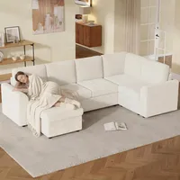 Merax Ecksofa Beige Cord L-Form Schlafsofa Modernes Sofa 3-Sitzer Couch Wohnlandschaft platzsparend mit Schlaffunktion,Stauraumhocker & Armlehnen, Bettfunktion (B282 x H85 x T153 cm)