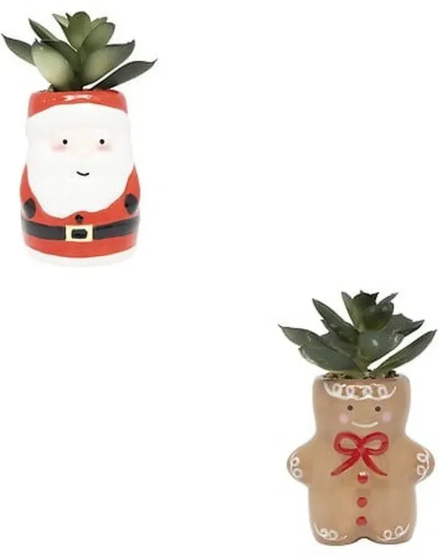 Weihnachts-Blumentopf mit Weihnachtsmann- und Lebkuchenmotiven, kreatives Deko, 2 Ausführungen, zufällige Auslieferung