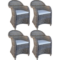 Rattanstuhl Kubu Grau mit weißem Kissen – Set mit 4 Stühlen