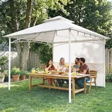 3x3 M Großer Metall-gartenpavillon Mit Vorhängen, Aufbewahrungstaschen Und Deckenhaken, Cremeweiß