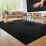 Paco Home - Waschbarer Teppich Wohnzimmer Kurzflor Einfarbiger Moderner Stil weich, schwarz, 60x100 Cm