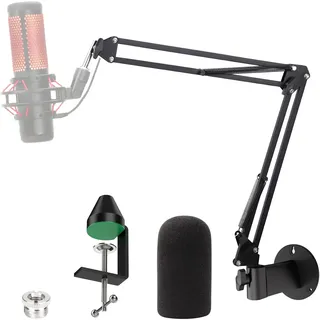 YOUSHARES Wandhalterung QuadCast Boom Arm Ständer mit Mikrofon Windschutzscheibe und Tischhalterung, Mikrofonständer und Halterungen, kompatibel mit HyperX QuadCast S Mikrofon