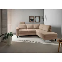 Livetastic Eckschlafsofa Passione, Hellbraun, Holz, Buche, Uni, 4-Sitzer, 242x200 cm, Made in EU, Rücken echt, Wohnzimmer, Sofas & Couches, Wohnlandschaften