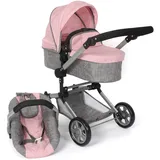 Bayer Chic 2000 - Puppenwagen Linus, 3in1 Kombipuppenwagen für Kinder von 4 bis 8 Jahren, Puppenwagen-Set, Melange grau, rosa, 72 x 41,5 x 82 cm