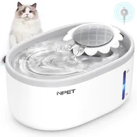 NPET Trinkbrunnen für Katze, 2L Katzenbrunnen mit LED-Licht, ultraleiser automatischer Haustiertrinkbrunnen für Katzen und Hunde
