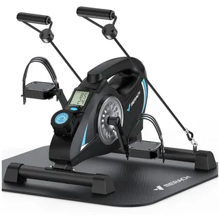 Merach Pedaltrainer, Beintrainer für Zuhause, Mini Heimtrainer Senioren mit 2 Widerstandsbändern und Rutschfester Matte, Hometrainer Fitnessgerät für Zuhause Büro, Platzsparend