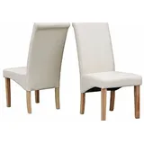 Folkbury 2er Set Esszimmerstuhl Premium PU Leder Esszimmerstuhl mit hoher Rückenlehne mit Eiche aus massivem Holz Effekt Beine (Creme/Elfenbein)