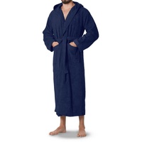 OAHOO Bademantel Unisex Frottee Bademantel mit Kapuze 100% Baumwolle, Extra-Lang blau L