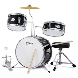 VEVOR Kinderschlagzeug 3-teilig Drum Set für Kinder mit Thron Schwarz