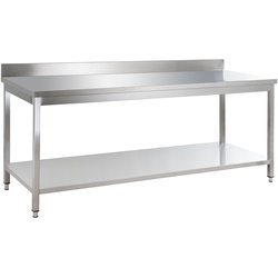 GastroHero Edelstahl Arbeitstisch Basic 18x7 mit Grundboden und Aufkantung