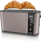 Arendo Toaster 4 Scheiben Edelstahl Langschliz, Langschlitztoaster, wärmeisoliertes Doppelwandgehäuse, Display mit Restzeitanzeige, 1500W, Touchp... - Taupe