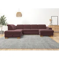 Wohnlandschaft HOME AFFAIRE "Dundee U-Form", lila (flieder), B:338cm H:86cm T:219cm, Flachgewebe (100% Polyester), Sofas, wahlweise mit Kopfteilverstellung und zusätzlich mit Bettfunktion