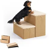 Relaxdays Hundetreppe 2 Stufen Beige 40 cm x 35 cm x 32 cm