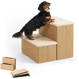 Relaxdays Hundetreppe 2 Stufen Beige 40 cm x 35 cm x 32 cm