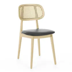 2er-Set MARIA | Bistro Stuhl | Rücken: Rattan Eiche | Sitz: Leder | Eiche