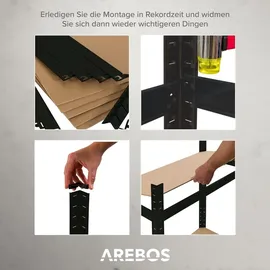 Arebos 2er Set Schwerlastregal 180 x 90 x 40 cm 875 kg 5 MDF-Platten | Schwarz