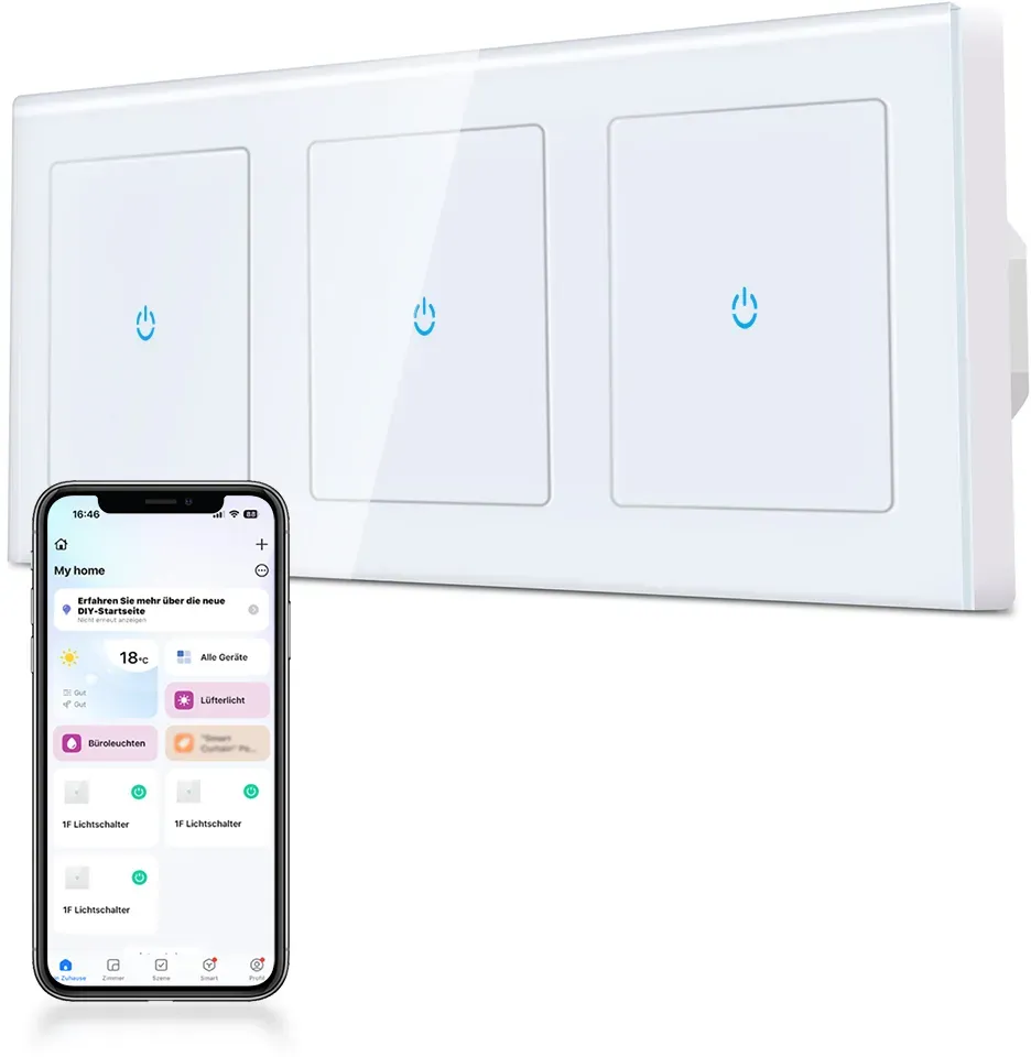 CURRYSMARTER 1Fach 1Weg WLAN Smart Lichtschalter 10A-3Fach