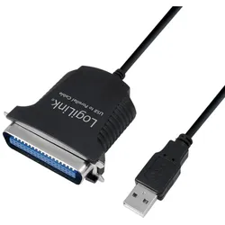 LogiLink USB-Kabel mit USB-A Stecker zu Centronics36 Stecker, bidirekt, Schwarz, 1,8m