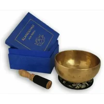 Klangschalen-Center Klangschale in blauer Geschenkbox S mit Lotus-Aufdruck und Zubehör