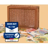 savinx SparBox (4 Größen)- Wiederverwendbare Spardose mit Sparziel und Zahlen zum ankreuzen (3000€) Braun
